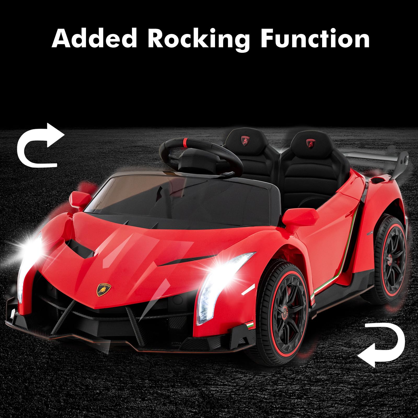 INFANS 2 Seater Kids Ride on Car, 12V 4WD Licensed Lamborghini Veneno Powered Electric Vehicle with Rocking Mode, Remote Control