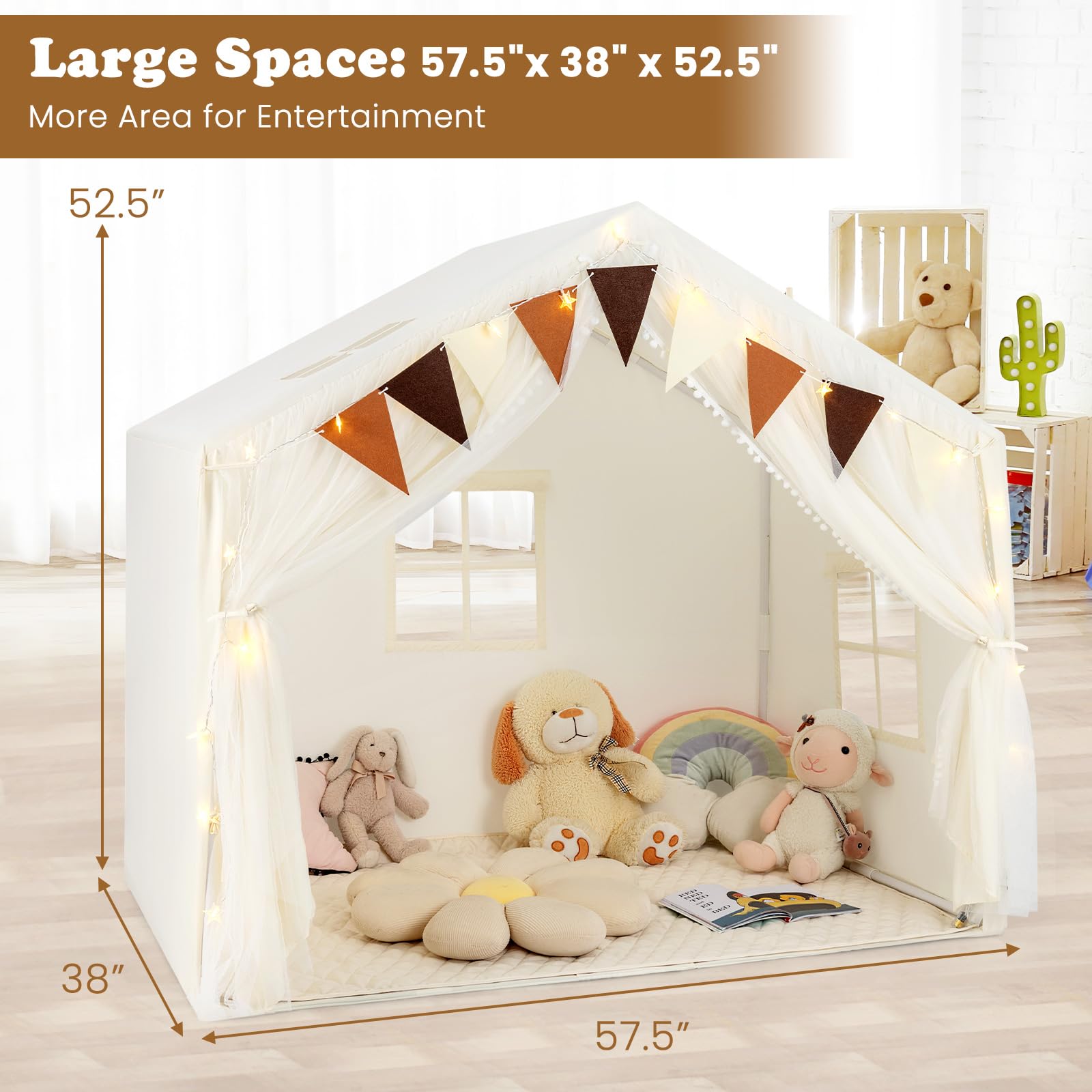 INFANS Kids Play Tent, Large Size Playhouse with Star Light Windows, Indoor Outdoor Princess Tents Castle for Toddlers