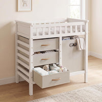 INFANS Wooden Baby Changing Table with 3 Fabric Drawers & Laundry Hamper
