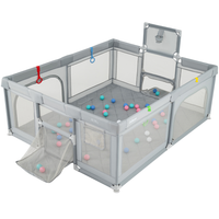 INFANS 74" x 62" Baby Playpen with Soft Mat, Basketball Hoop, 2 Soccer Goals, 4 Handles & 50 Ocean Balls