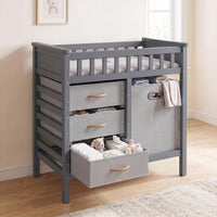 INFANS Wooden Baby Changing Table with 3 Fabric Drawers & Laundry Hamper